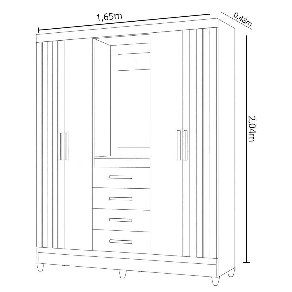 Guarda Roupa Atenas Quarto Casal 4 Portas 4 Gavetas Espelho Carvalho Com Fendi - 6