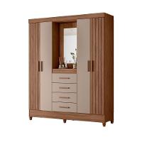 Guarda Roupa Atenas Quarto Casal 4 Portas 4 Gavetas Espelho Carvalho Com Fendi - 1