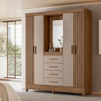 Guarda Roupa Atenas Quarto Casal 4 Portas 4 Gavetas Espelho Carvalho Com Fendi - 2