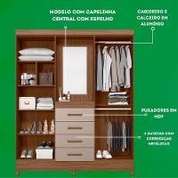 Guarda Roupa Atenas Quarto Casal 4 Portas 4 Gavetas Espelho Carvalho Com Fendi - 3
