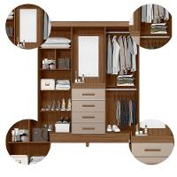 Guarda Roupa Atenas Quarto Casal 4 Portas 4 Gavetas Espelho Carvalho Com Fendi