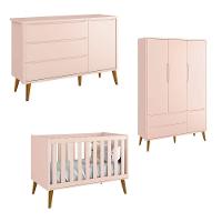 Jogo De Quarto Para Bebê Completo 3 Portas Théo New Rosa Fosco Com Madeira - Reller - 1