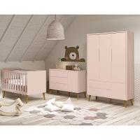 Jogo De Quarto Para Bebê Completo 3 Portas Théo New Rosa Fosco Com Madeira - Reller - 2