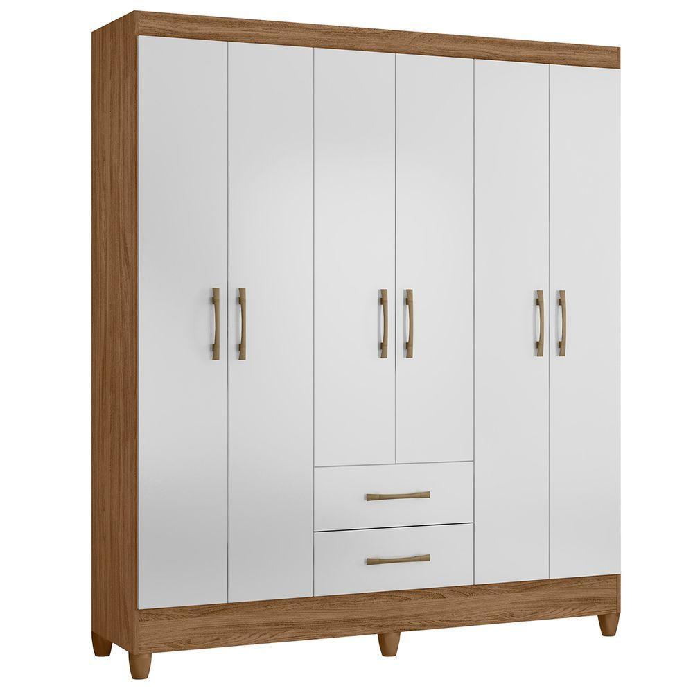 Guarda Roupa Roupeiro Casal Panama 6 Portas 2 Gavetas Naturale Com Branco - Moval - 1