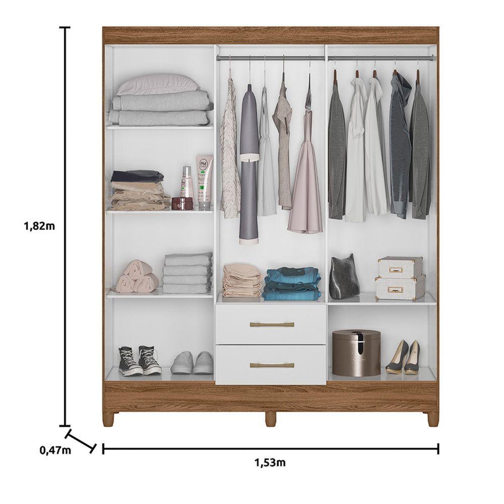 Guarda Roupa Roupeiro Casal Panama 6 Portas 2 Gavetas Naturale Com Branco - Moval - 2