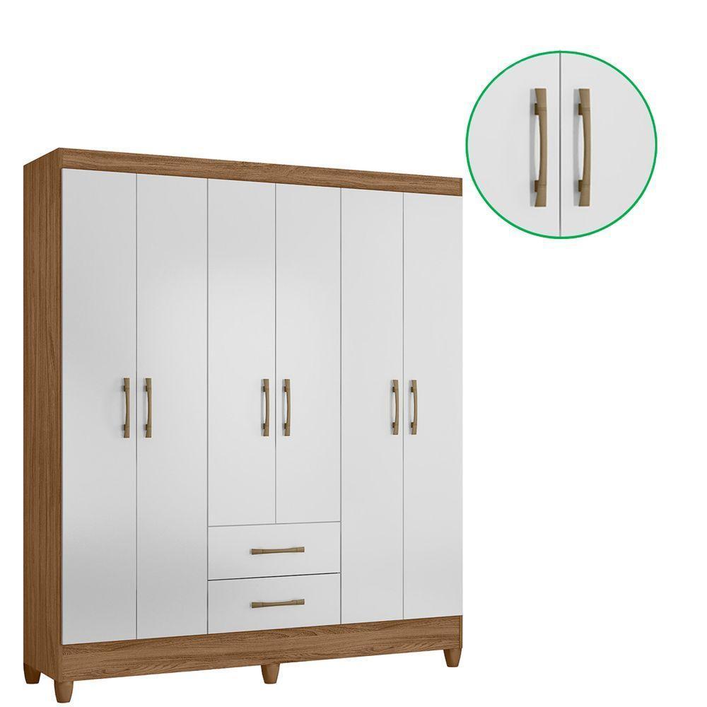 Guarda Roupa Roupeiro Casal Panama 6 Portas 2 Gavetas Naturale Com Branco - Moval - 6