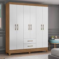 Guarda Roupa Roupeiro Casal Panama 6 Portas 2 Gavetas Naturale Com Branco - Moval - 3