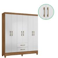 Guarda Roupa Roupeiro Casal Panama 6 Portas 2 Gavetas Naturale Com Branco - Moval - 6