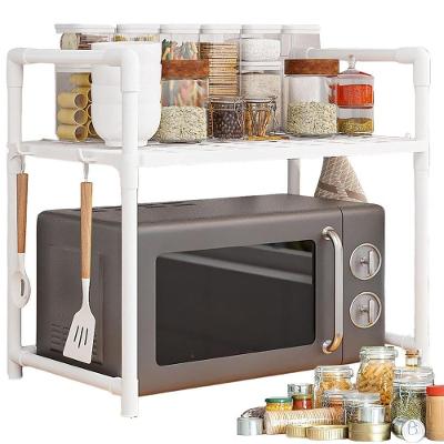Suporte Rack Microondas Organizador Cozinha Prateleira Gancho Talher Louça Tempero Balcao Armario Compacto Pia Multiuso