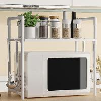 Suporte Rack Microondas Organizador Cozinha Prateleira Gancho Talher Louça Tempero Balcao Armario Compacto Pia Multiuso - 5