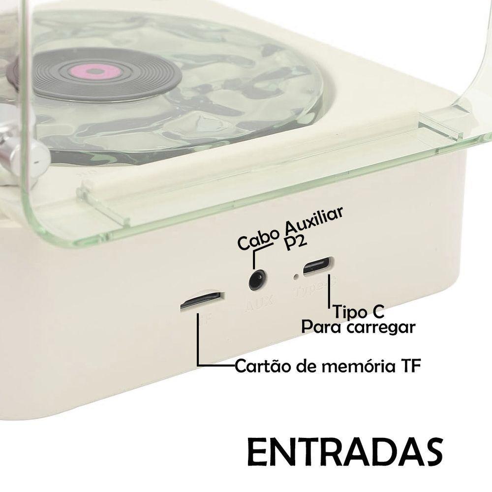 Caixa De Som Vinil Toca Disco Vitrola Usb Bluetooth Cartao Tf Luminaria Musica Recarregavel Usb Portatil - 4