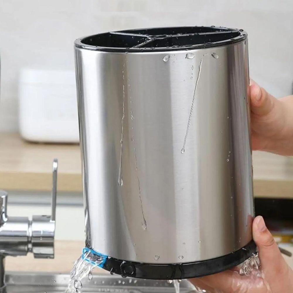 Porta Talheres Utensilios Base Giratoria Inox Bancada Cozinha Suporte Pia Mesa Organizaçao Limpeza Multiuso Resistente - 7