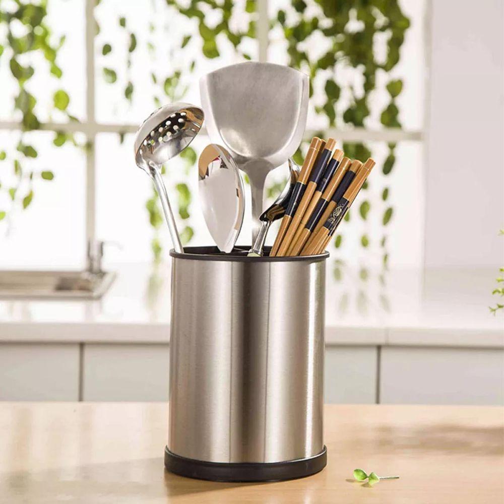 Porta Talheres Utensilios Base Giratoria Inox Bancada Cozinha Suporte Pia Mesa Organizaçao Limpeza Multiuso Resistente - 10