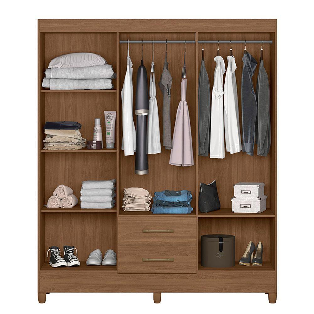 Guarda Roupa Roupeiro Casal Panama 6 Portas 2 Gavetas Castanho - Moval - 4