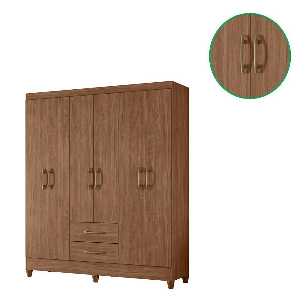 Guarda Roupa Roupeiro Casal Panama 6 Portas 2 Gavetas Castanho - Moval - 6
