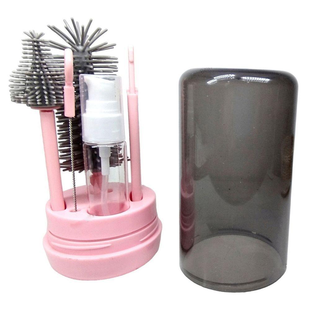 Kit Escova De Limpeza 4 Em 1 Mamadeira Copo Garrafa Bebe Criança Limpeza Higiene Bolsa Passeio Mala Viagem - 4