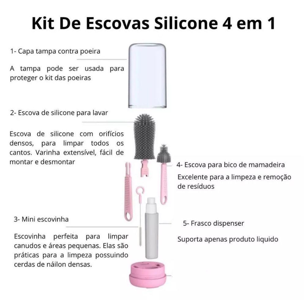 Kit Escova De Limpeza 4 Em 1 Mamadeira Copo Garrafa Bebe Criança Limpeza Higiene Bolsa Passeio Mala Viagem - 5