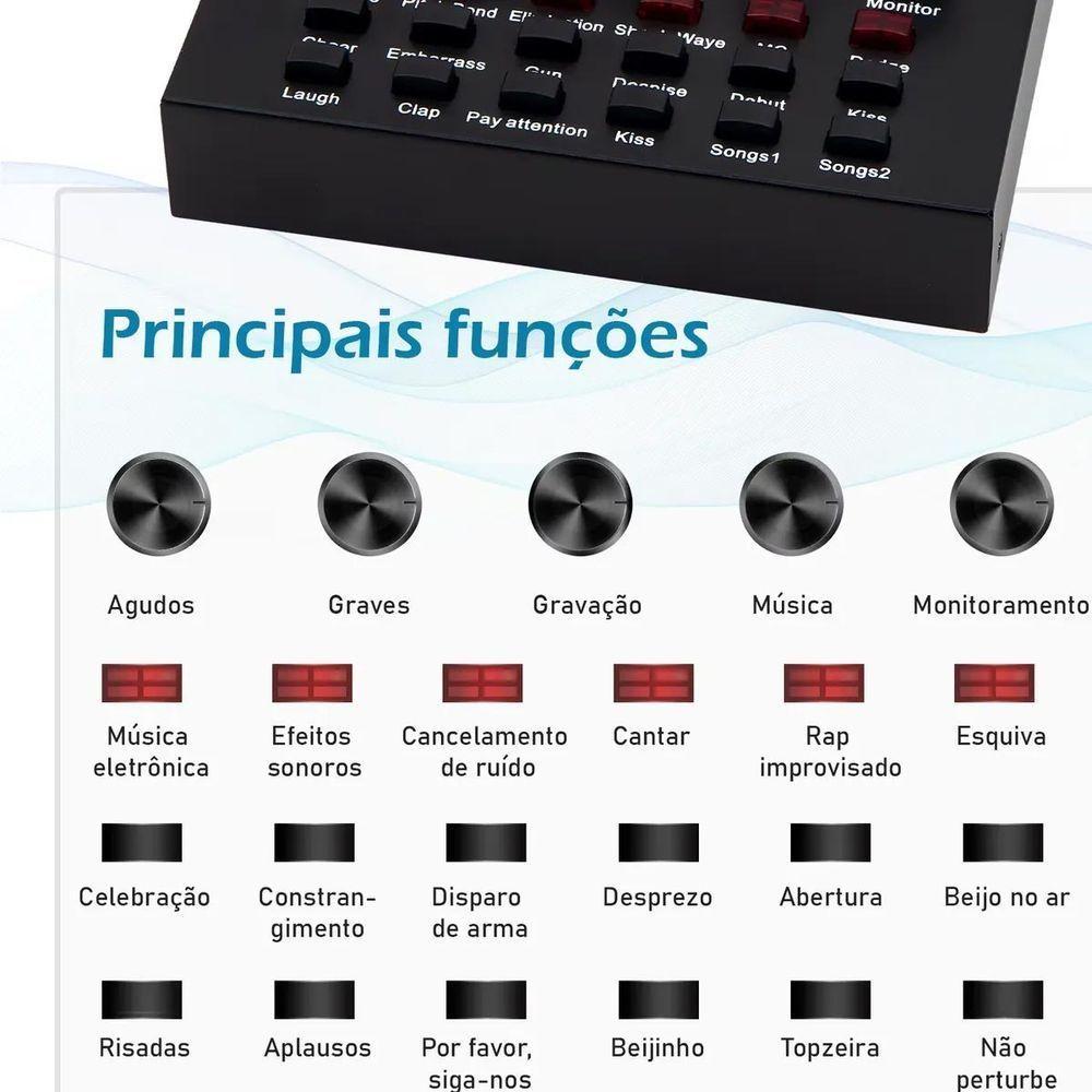 Microfone Condensador Profissional Mesa De Som Controladora Gravaçao De Audio Podcast Streaming Live Transmissao Ao Vivo - 6