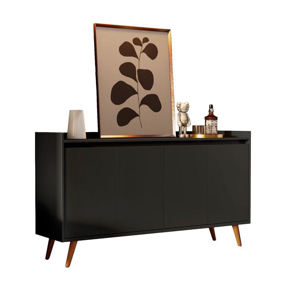 Balcao Buffet Retrô Delta 4 Portas Preto - Moveisaqui - 1