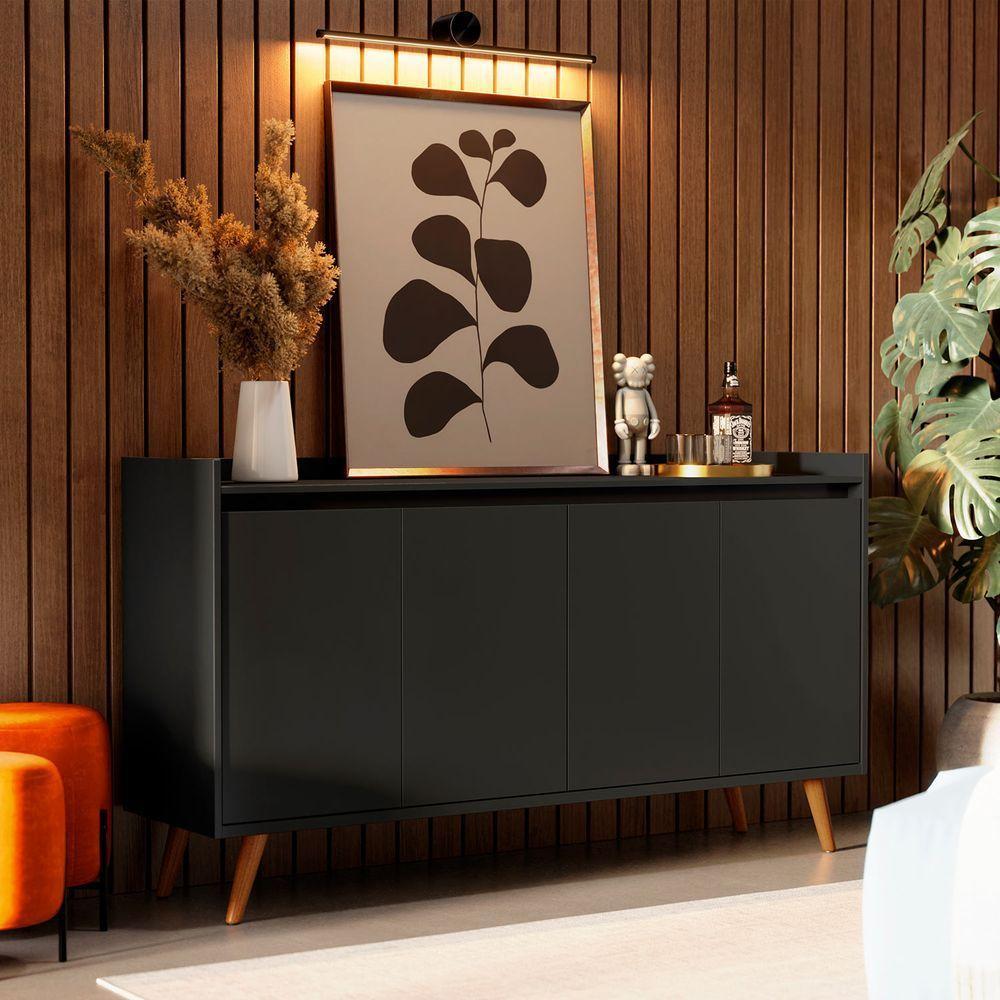 Balcao Buffet Retrô Delta 4 Portas Preto - Moveisaqui - 2