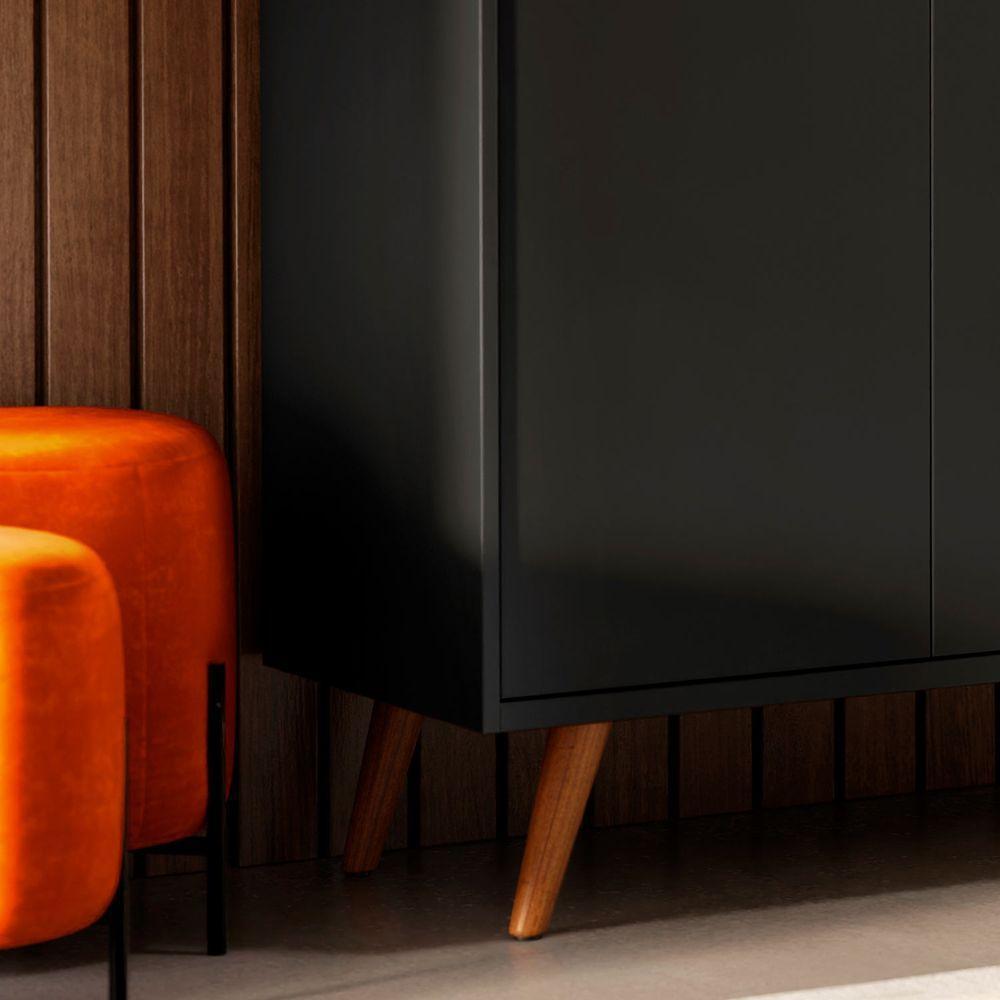 Balcao Buffet Retrô Delta 4 Portas Preto - Moveisaqui - 3