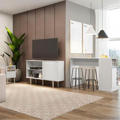 Kit Sala Integrada Rack Mesa Lateral Bancada 3pç Menu Móveis Branco