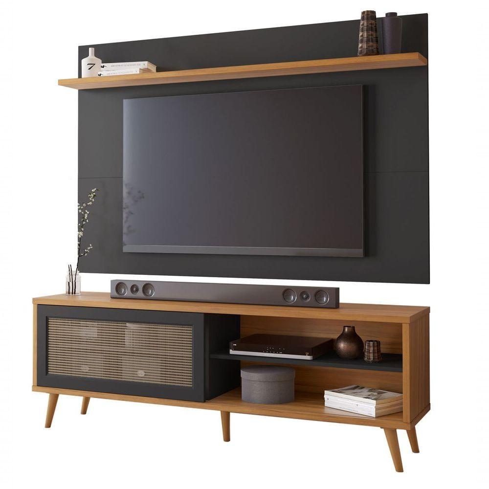 Rack Nt 1175 Com Painel Nt 1190 Preto Com Freijó - Notável - 1