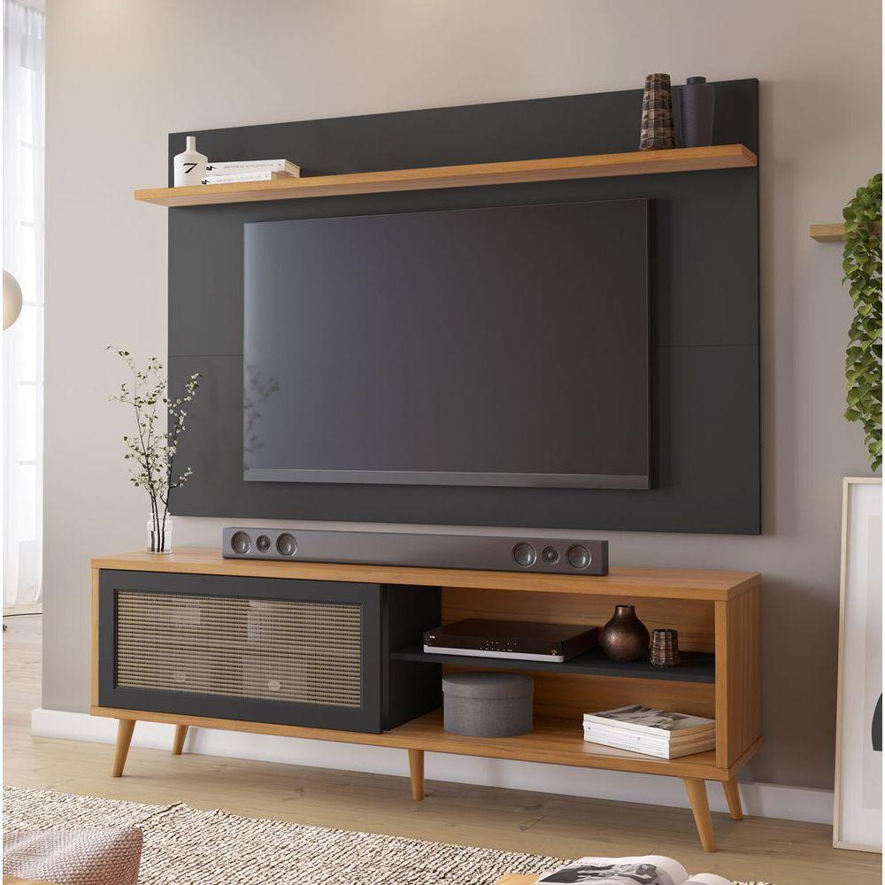 Rack Nt 1175 Com Painel Nt 1190 Preto Com Freijó - Notável - 2