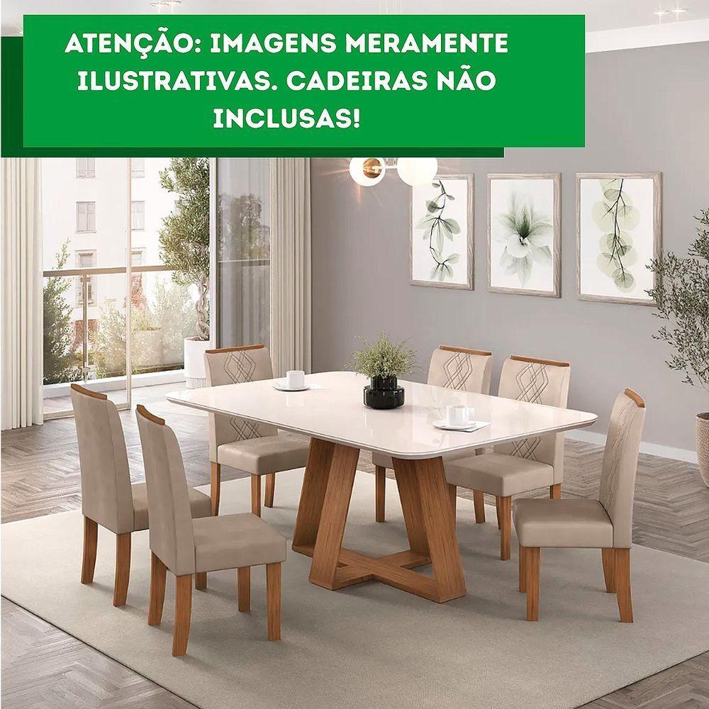 Mesa De Jantar Kiara Tampo Chanfrado Curvo Madeira E Vidro Pintado Freijó Com Off White - 3