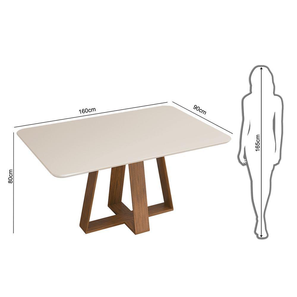 Mesa De Jantar Kiara Tampo Chanfrado Curvo Madeira E Vidro Pintado Freijó Com Off White - 6