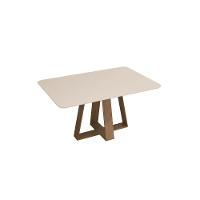 Mesa De Jantar Kiara Tampo Chanfrado Curvo Madeira E Vidro Pintado Freijó Com Off White - 1