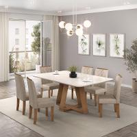 Mesa De Jantar Kiara Tampo Chanfrado Curvo Madeira E Vidro Pintado Freijó Com Off White - 2