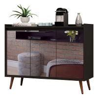 Buffet Aparador Retrô Com Espelho Delux 3 Portas Preto - Moveisaqui - 1
