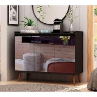 Buffet Aparador Retrô Com Espelho Delux 3 Portas Preto - Moveisaqui - 2