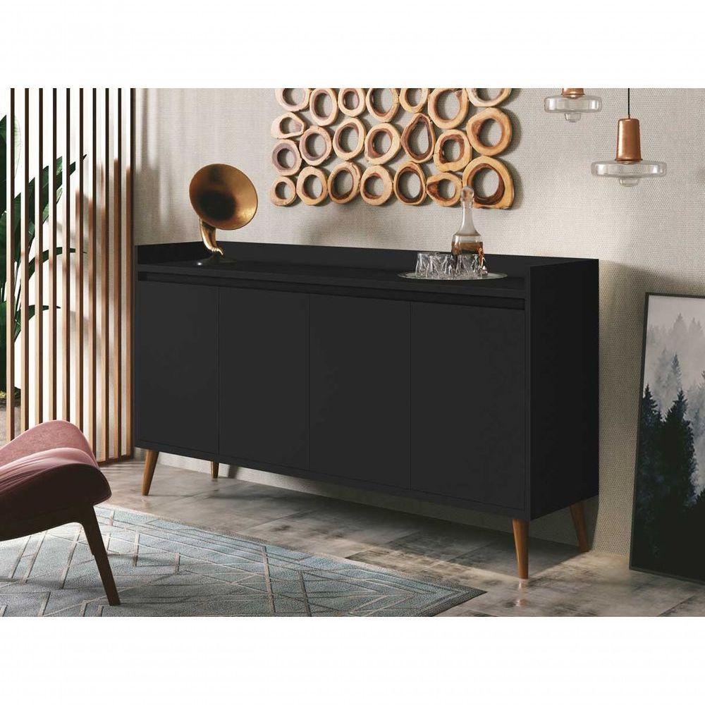 Buffet Aparador Retrô Clássico 4 Portas Preto - Moveisaqui - 2