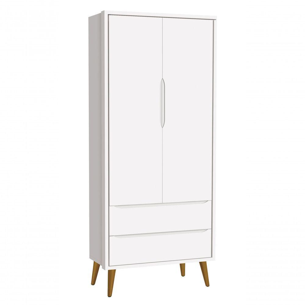 Guarda-roupa Retrô 2 Portas Théo New Branco Fosco Com Madeira - Moveisaqui - 1