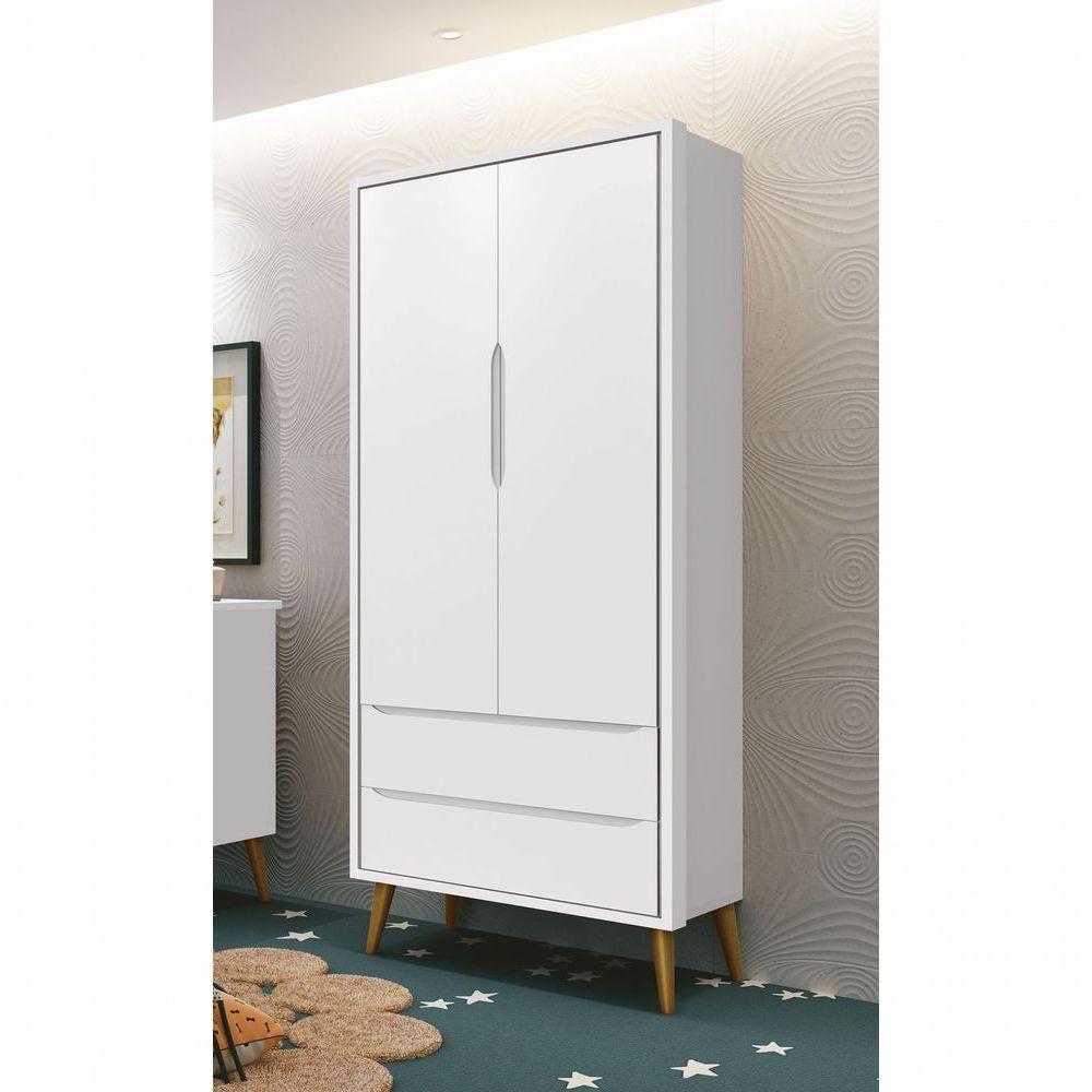 Guarda-roupa Retrô 2 Portas Théo New Branco Fosco Com Madeira - Moveisaqui - 2