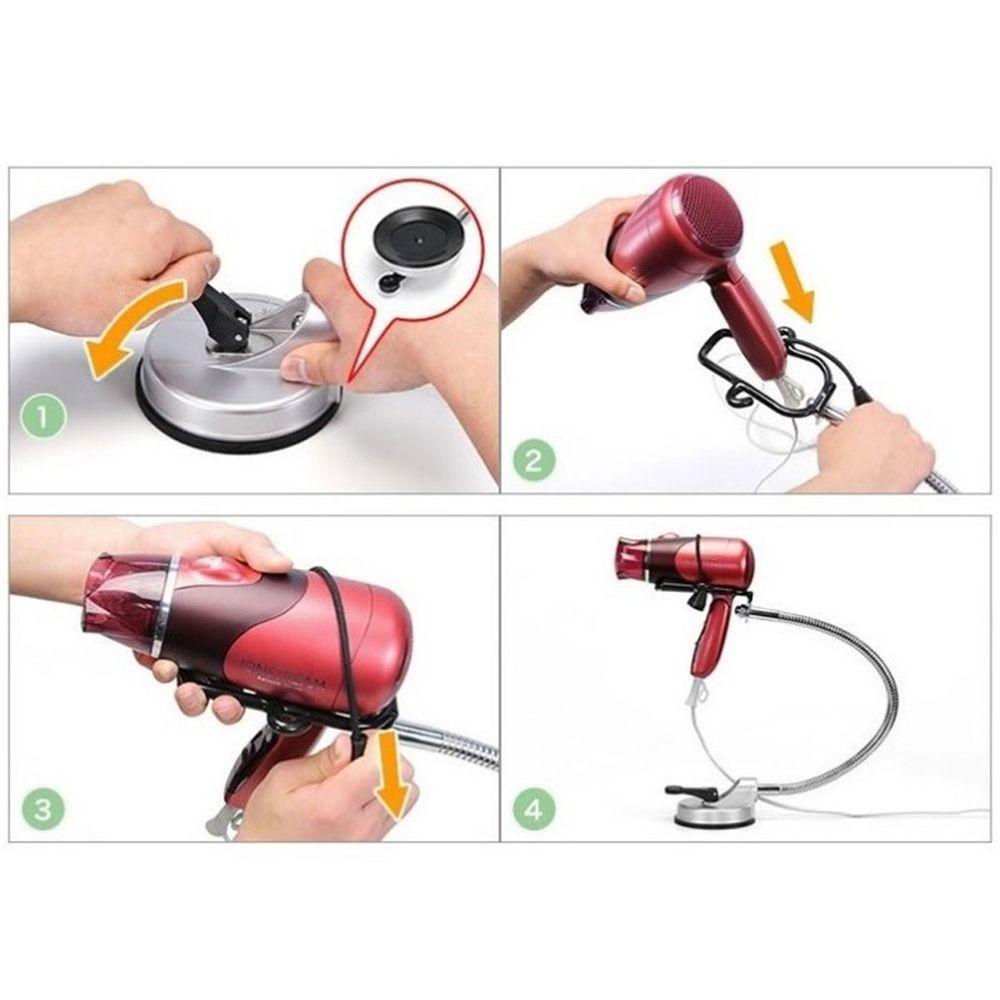 Suporte Secador Cabelo Ajustavel Articulavel Espelho Azulejo Vidro Banheiro Quarto Academia Casa Parede Portatil - 4