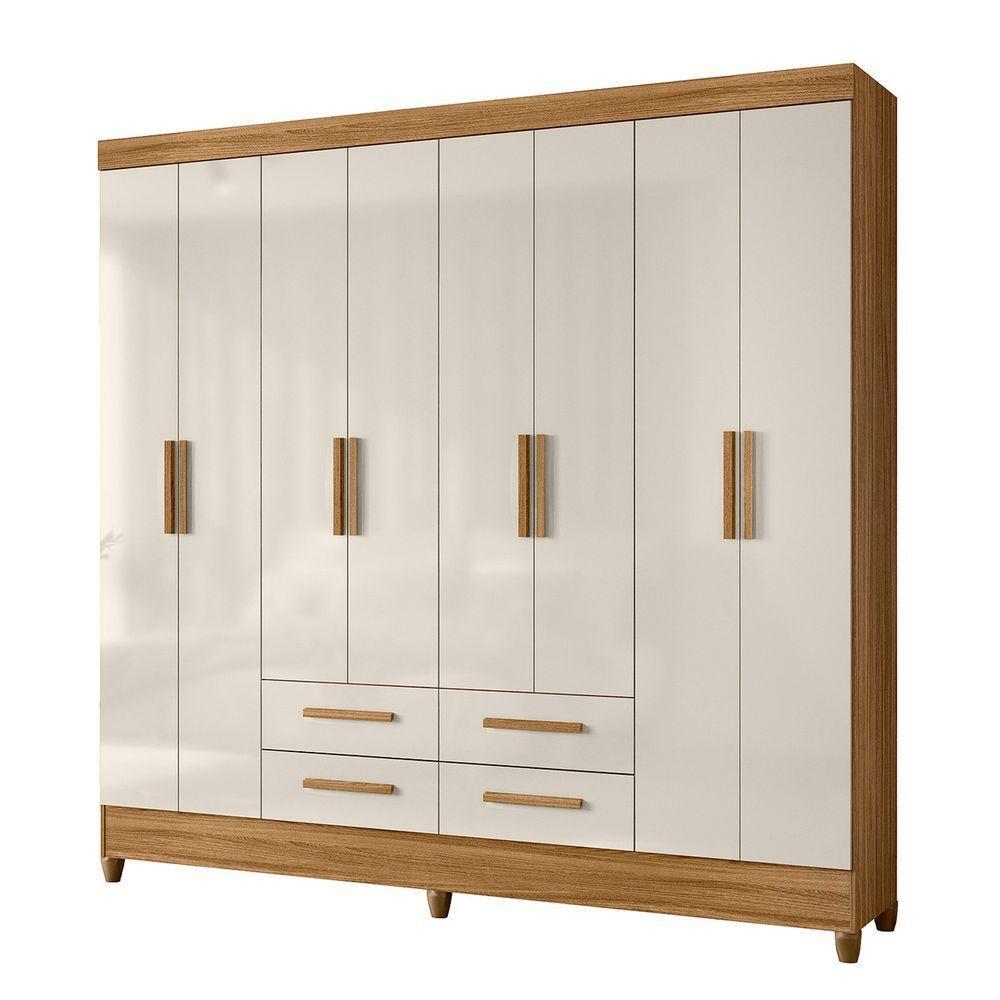 Guarda Roupa Roupeiro Casal Quarto Florida 8 Portas 4 Gavetas Freijo Com Off White - Moval - 1