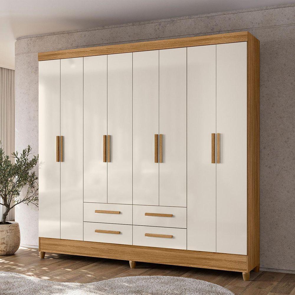 Guarda Roupa Roupeiro Casal Quarto Florida 8 Portas 4 Gavetas Freijo Com Off White - Moval - 2