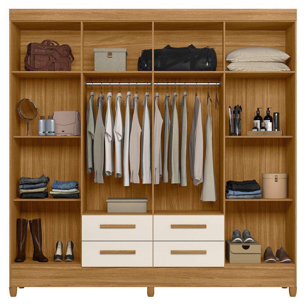 Guarda Roupa Roupeiro Casal Quarto Florida 8 Portas 4 Gavetas Freijo Com Off White - Moval - 4