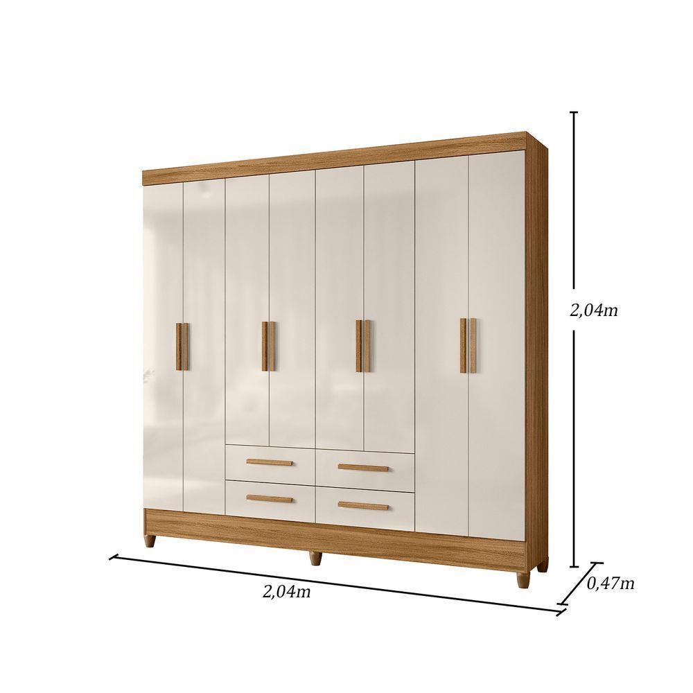 Guarda Roupa Roupeiro Casal Quarto Florida 8 Portas 4 Gavetas Freijo Com Off White - Moval - 6