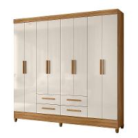 Guarda Roupa Roupeiro Casal Quarto Florida 8 Portas 4 Gavetas Freijo Com Off White - Moval - 1