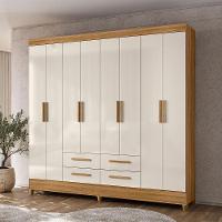 Guarda Roupa Roupeiro Casal Quarto Florida 8 Portas 4 Gavetas Freijo Com Off White - Moval - 2