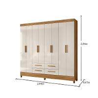 Guarda Roupa Roupeiro Casal Quarto Florida 8 Portas 4 Gavetas Freijo Com Off White - Moval - 6