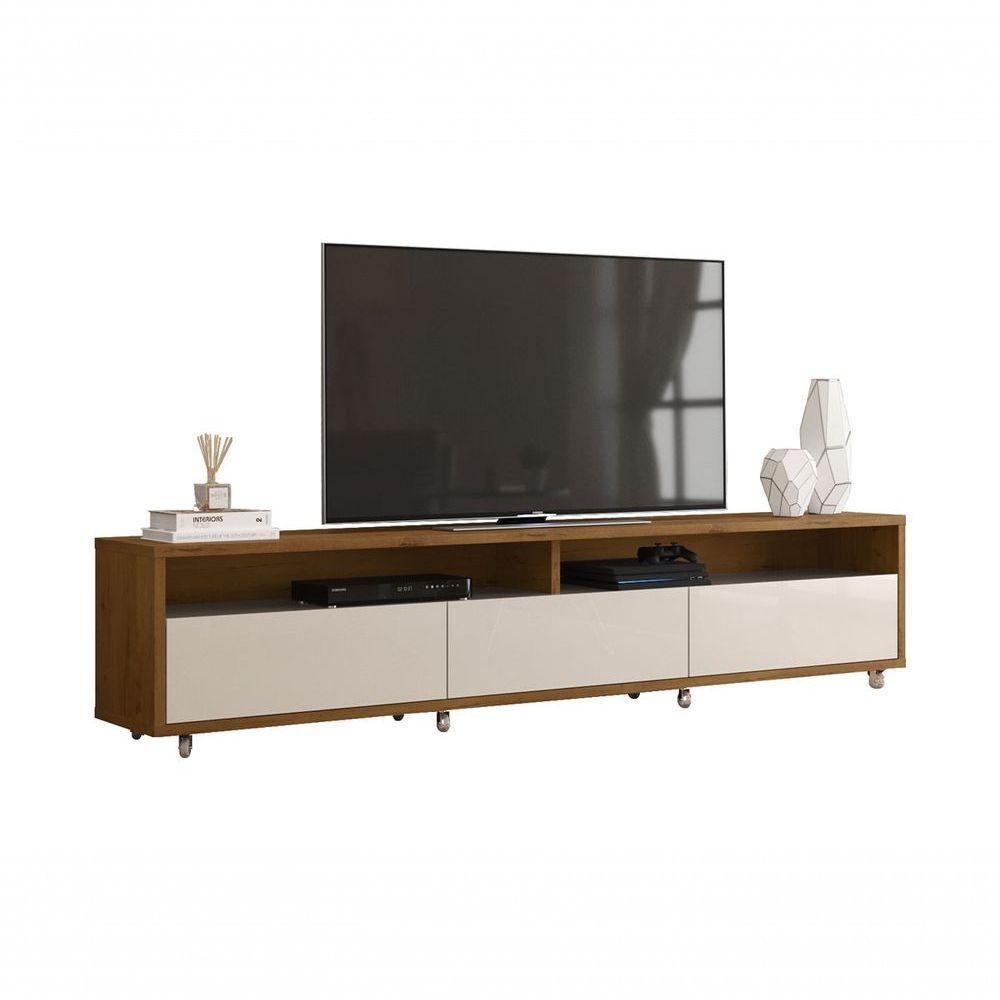 Rack Bancada Para Tv Aspen 2.2 Madeiro Canela Com Off White - Moveisaqui - 1