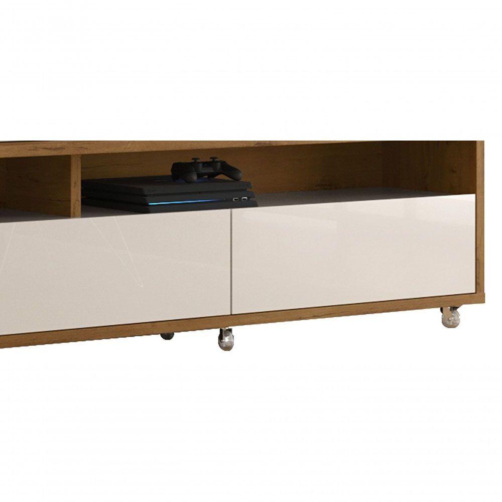 Rack Bancada Para Tv Aspen 2.2 Madeiro Canela Com Off White - Moveisaqui - 4