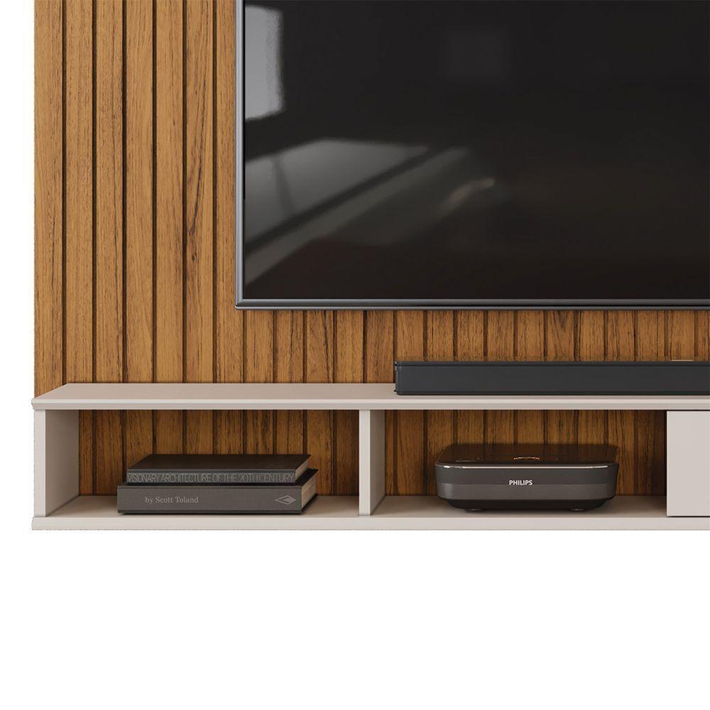 Painel Rio Com Ripas E Prateleira Freijó Com Off White - 4