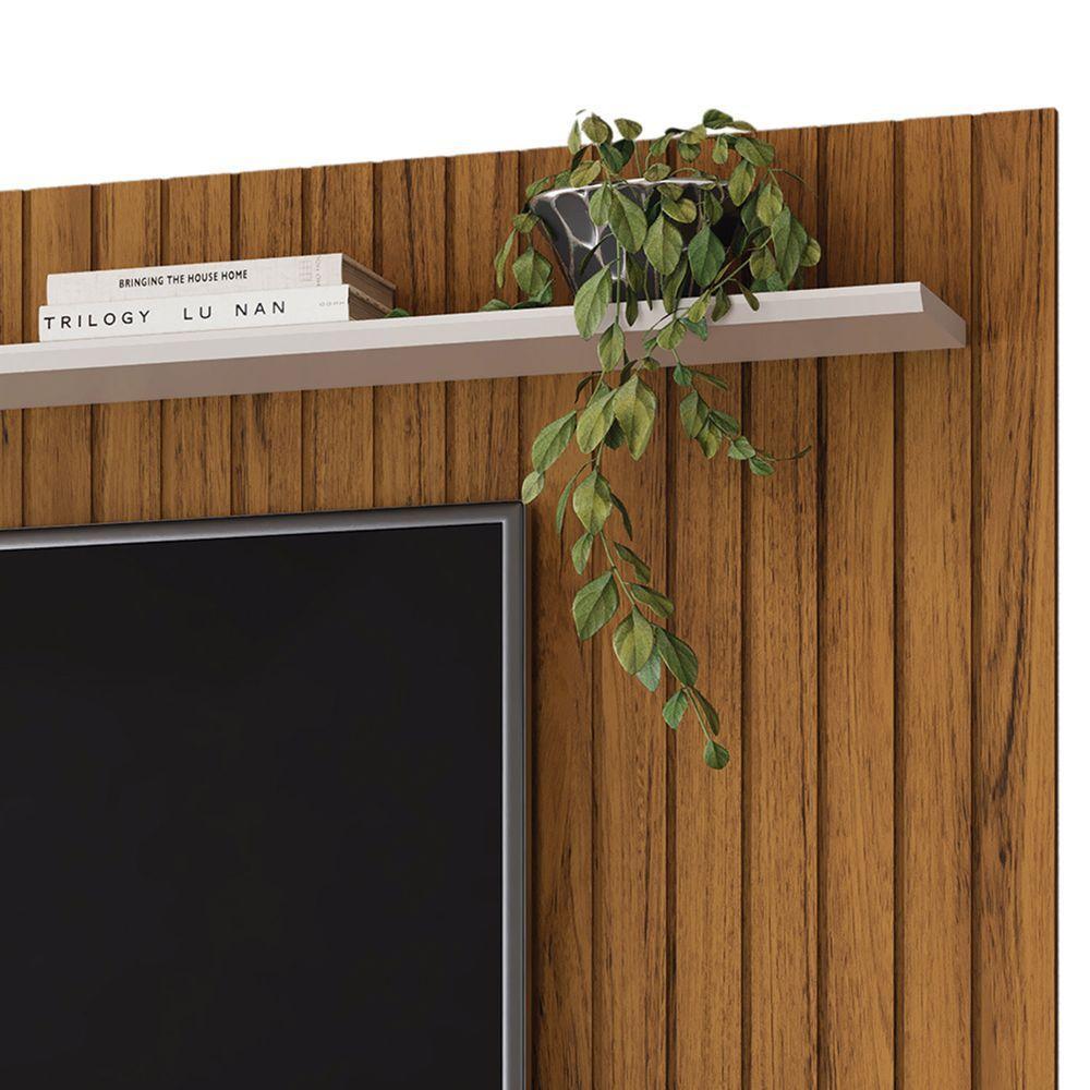 Painel Rio Com Ripas E Prateleira Freijó Com Off White - 5