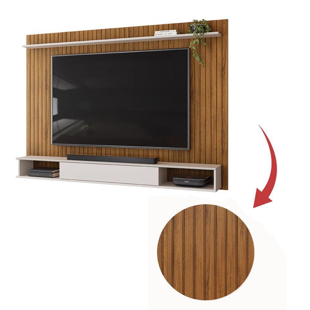 Painel Rio Com Ripas E Prateleira Freijó Com Off White - 6